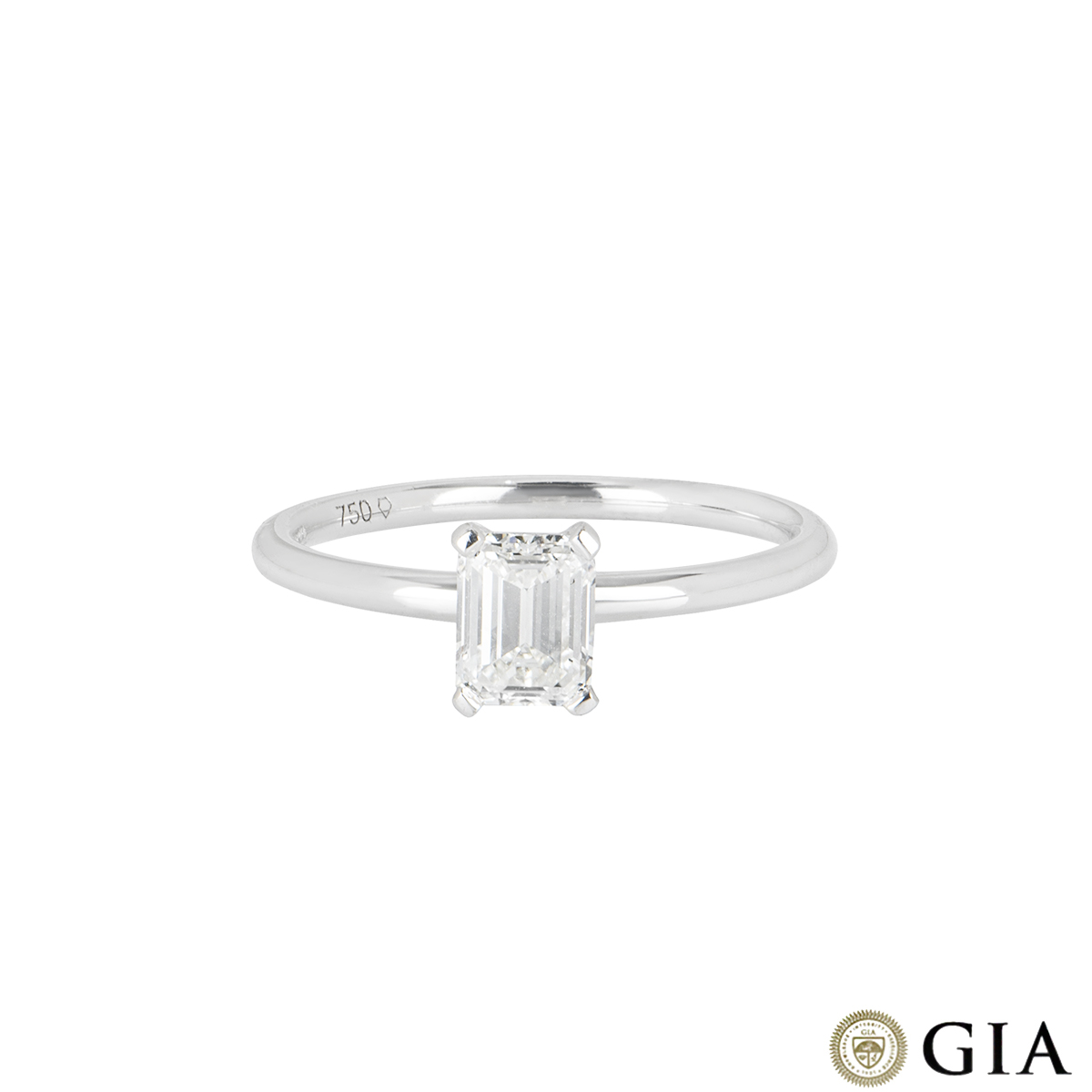 White Gold Emerald Cut Diamond Ring 0.81ct H/VVS2